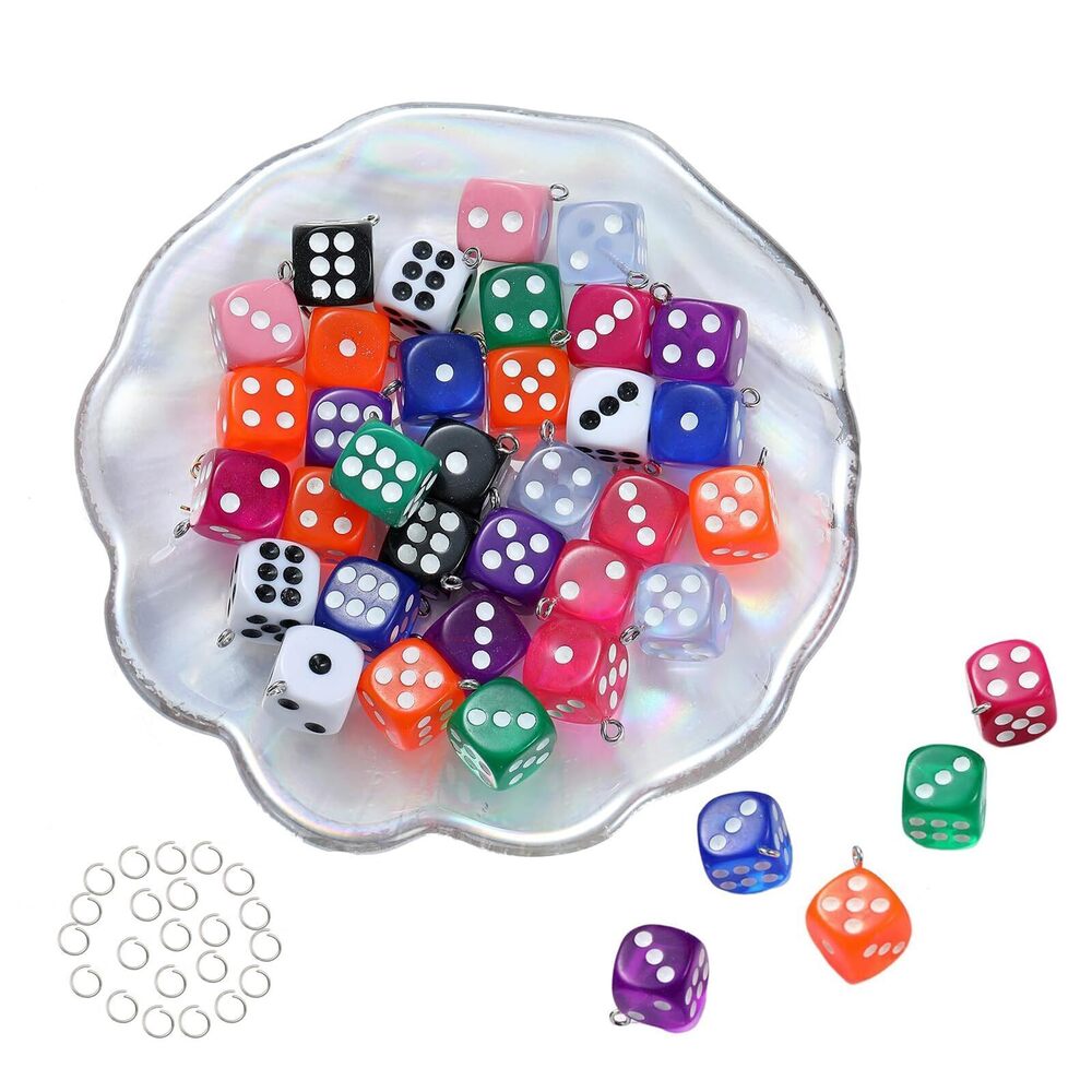 3858 24pcs Colorful Acrylic Dice Charms, 14mm Pendant Charm for DIY